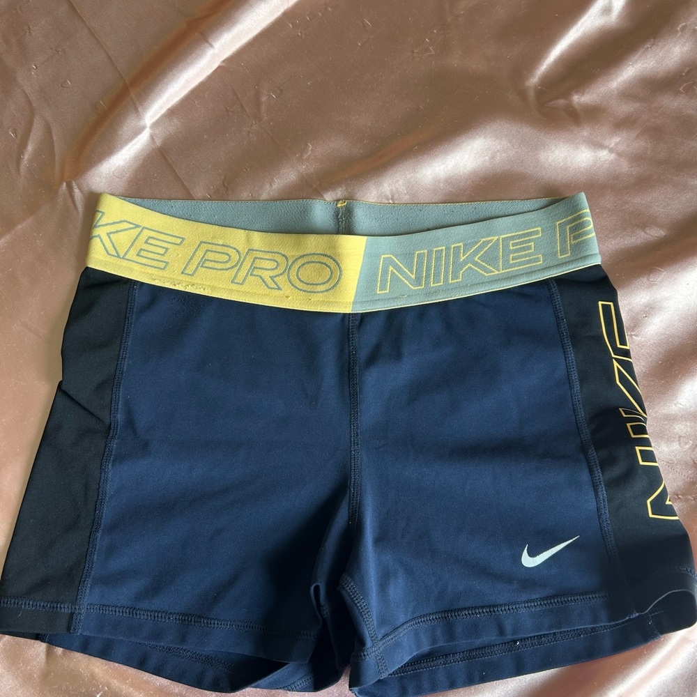Nike Pro Blue and Yellow Athletic Shorts